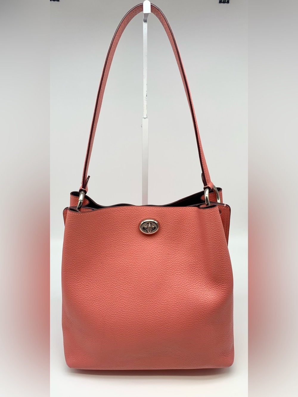 Coach Charlie Bucket Bag 55200 Coral Pebbled Leather Shoulder Tote - Picture 5 of 16